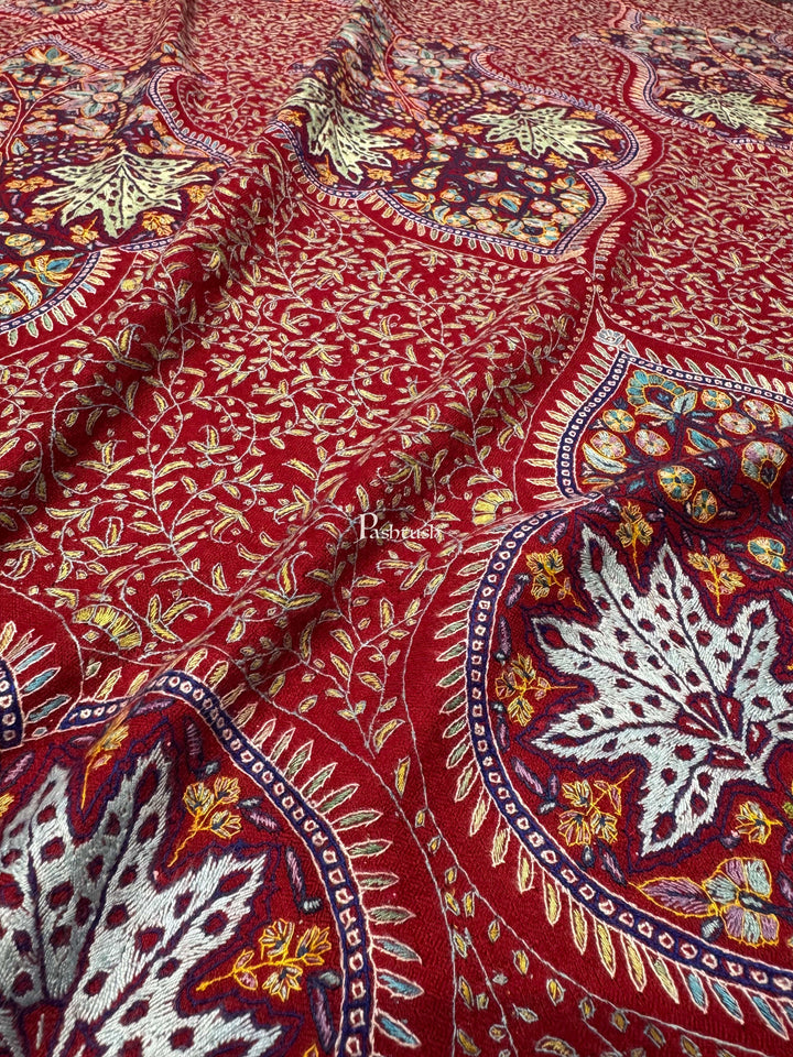 Pashtush India Womens Shawls Pashtush Pashmina Shawl , Hand Embroidered Multicoloured Jama Jaal, Handmade Kashmiri Embroidery, Maroon