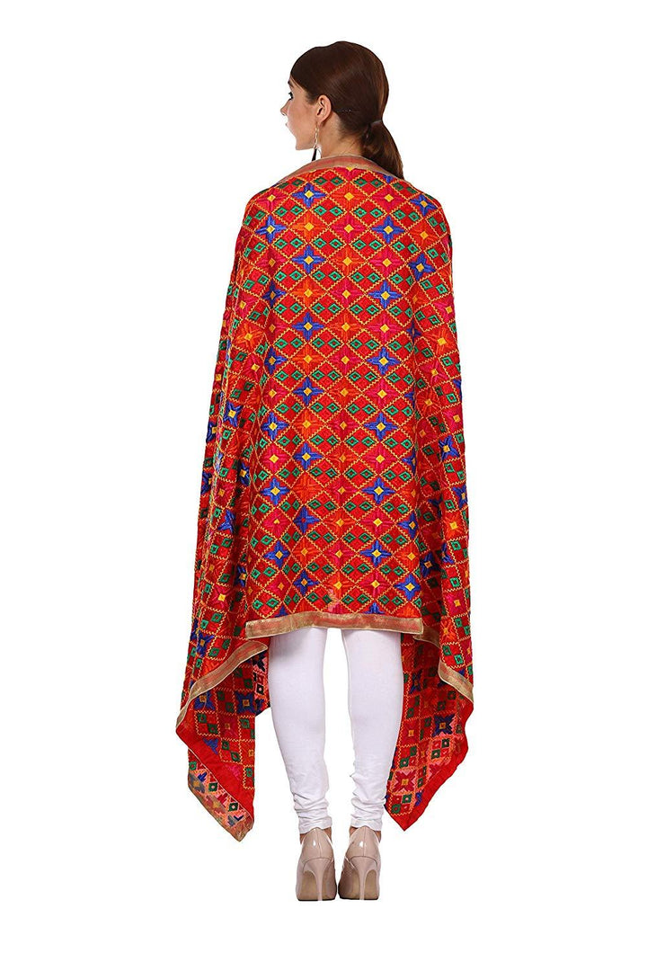 Pashtush Phulkari Dupatta, Punjabi Silken Thread Embroidery For Women