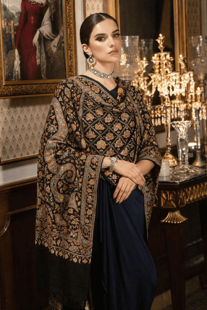 Pashtush Shawl Store Mens Shawls Gents Shawl Pashtush Pure Pashmina Shawl Paper Mache Jama, A Heritage Tapestry of Fine Embroidery Black