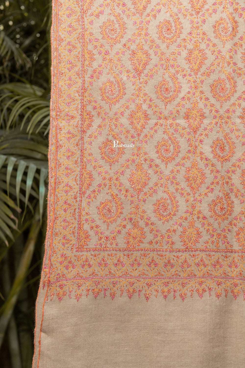 Pashtush India Womens Shawls Pashtush  Pure Pashmina Shawl, Sozni Hand Embroidery, Hand Woven Design, Beige
