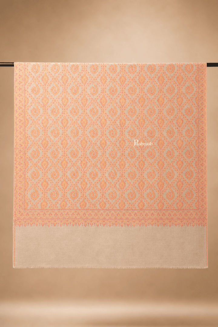 Pashtush India Womens Shawls Pashtush  Pure Pashmina Shawl, Sozni Hand Embroidery, Hand Woven Design, Beige