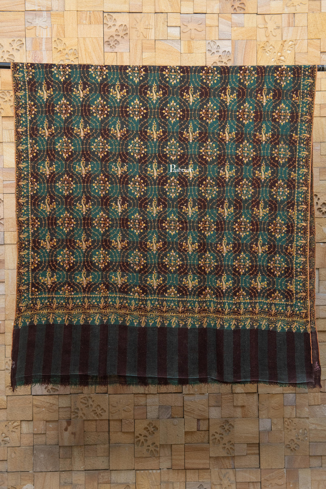Pashtush India Womens Shawls Pashtush  Pure Pashmina Shawl, Sozni Hand Embroidery, Hand Woven Design, Black