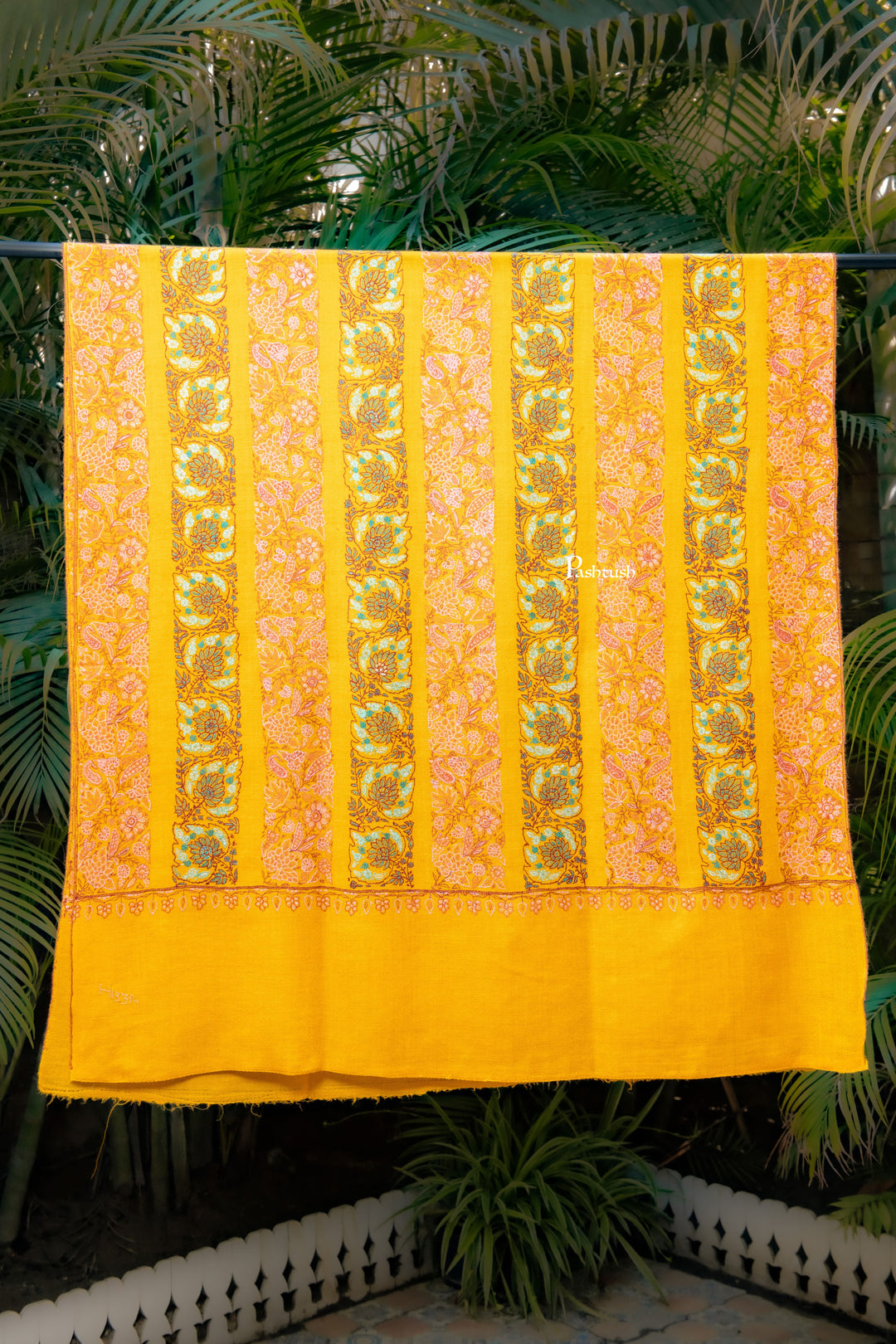 Pashtush India Womens Shawls Pashtush  Pure Pashmina Shawl, Sozni Hand Embroidery, Hand Woven Design, Deep Orange