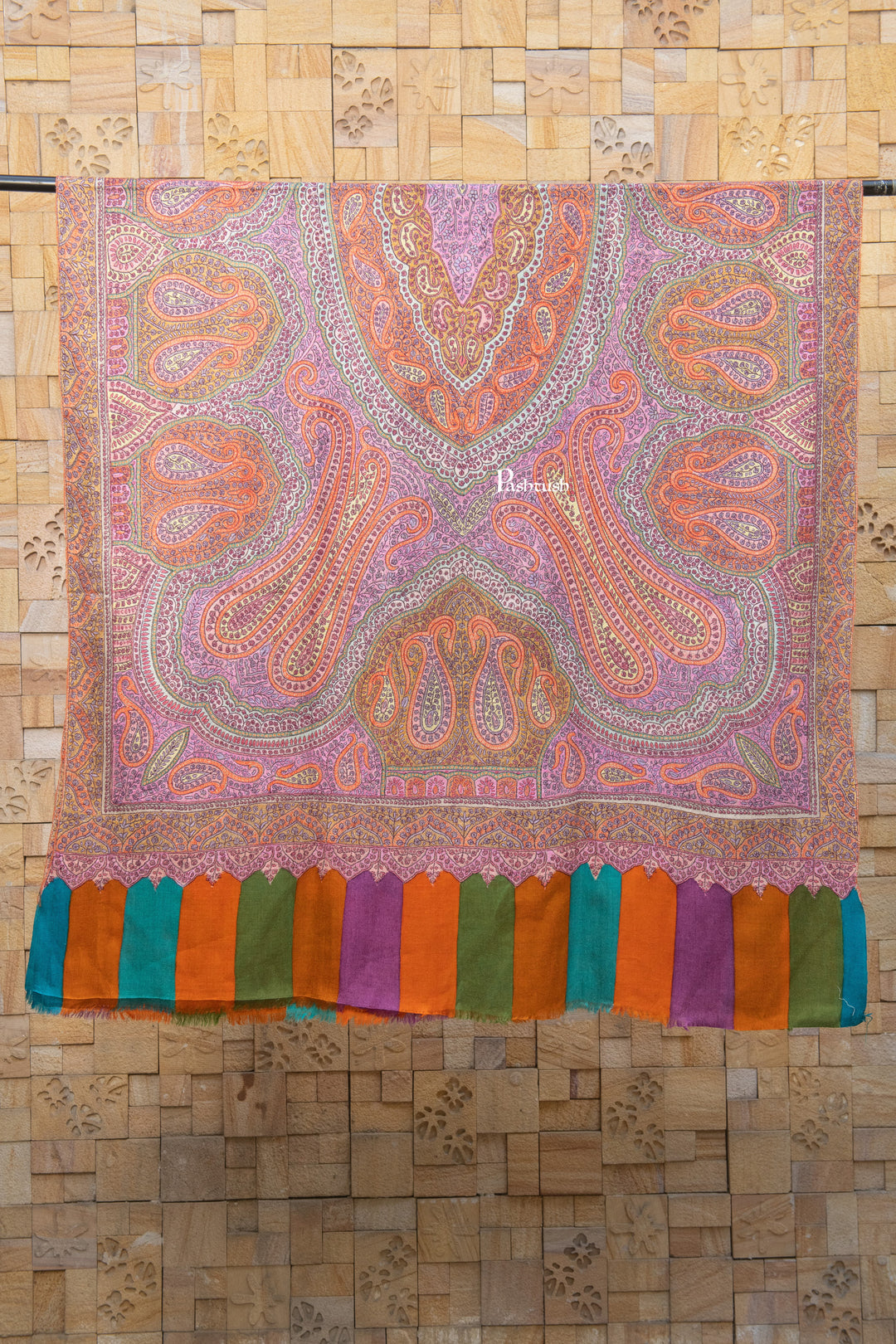 Pashtush India Womens Shawls Pashtush  Pure Pashmina Shawl, Sozni Hand Embroidery, Hand Woven, Kalamkari Design, Multicolour