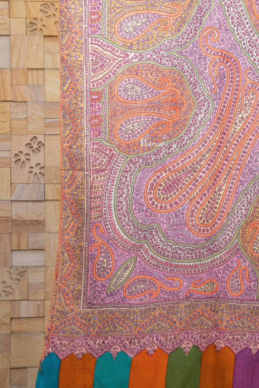 Pashtush India Womens Shawls Pashtush  Pure Pashmina Shawl, Sozni Hand Embroidery, Hand Woven, Kalamkari Design, Multicolour
