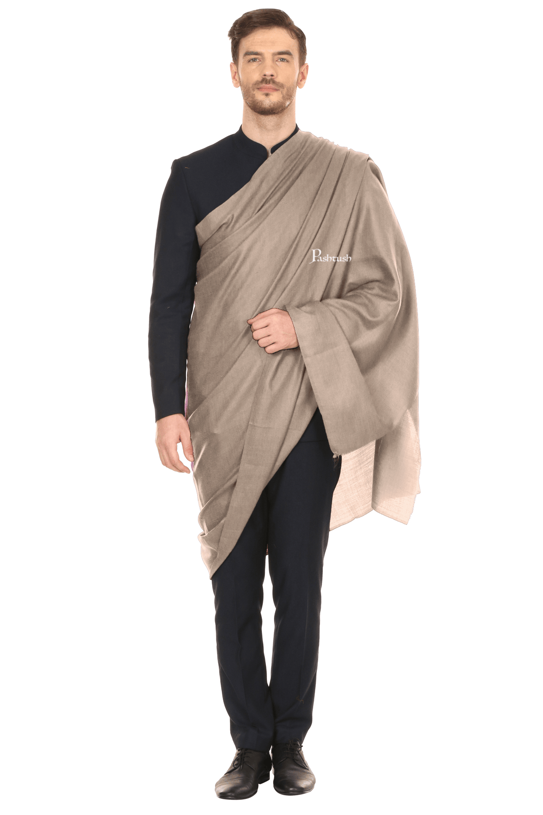 Pashtush India Mens Shawls Gents Shawl Pashtush Royal And Classy Fine Wool Mens Stole, Beige