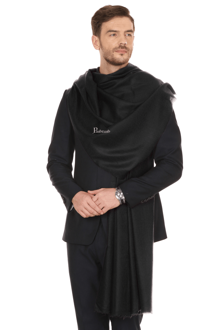 Pashtush India Mens Shawls Gents Shawl Pashtush Royal And Classy Fine Wool Mens Stole, Black