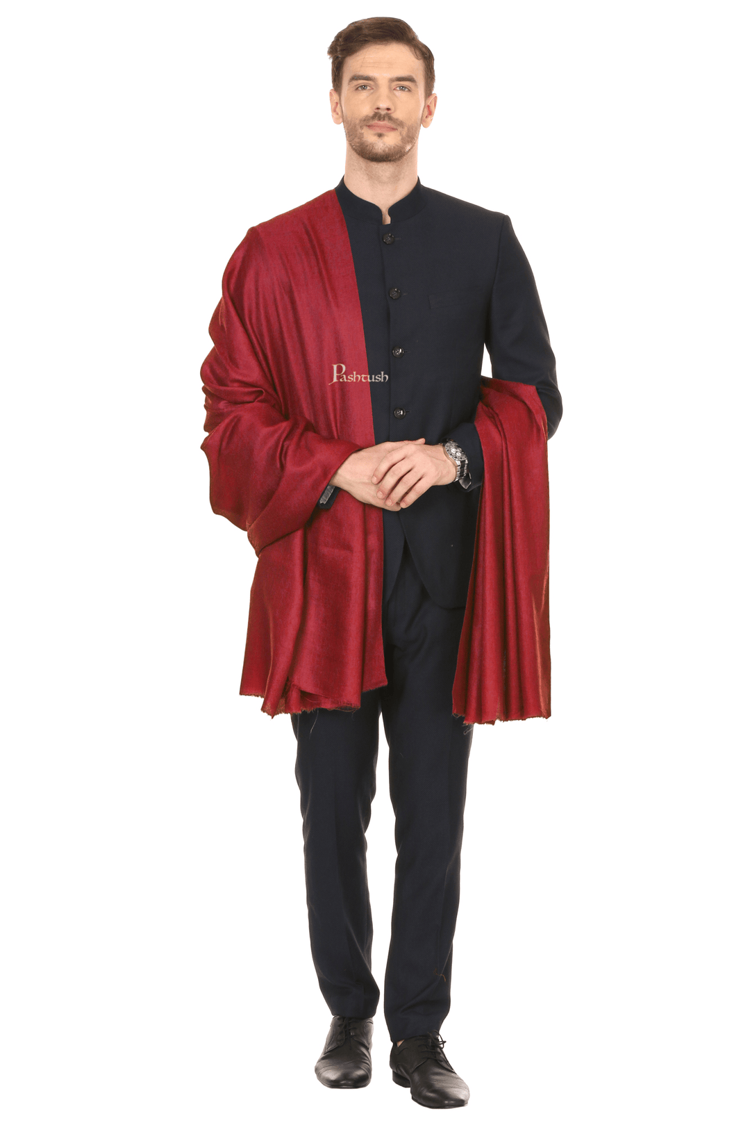 Pashtush India Mens Shawls Gents Shawl Pashtush Royal And Classy Fine Wool Mens Stole, Maroon