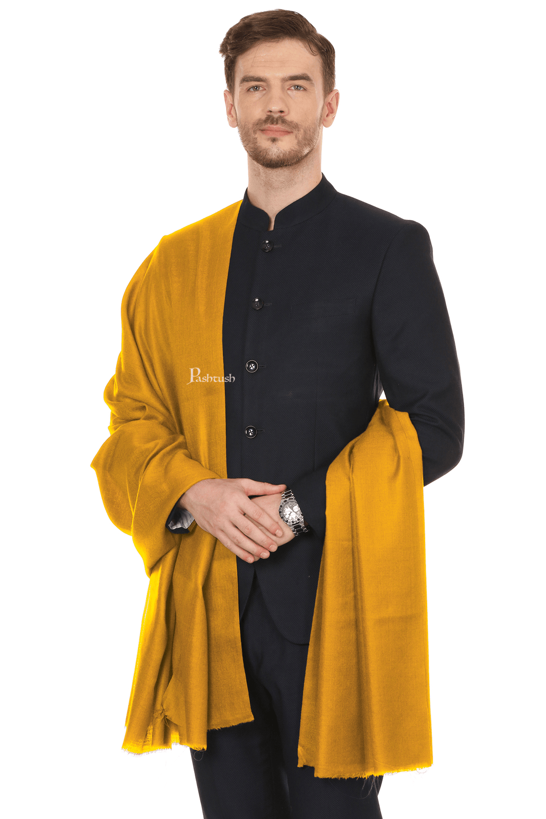 Pashtush India Mens Shawls Gents Shawl Pashtush Royal And Classy Fine Wool Mens Stole, Mustard