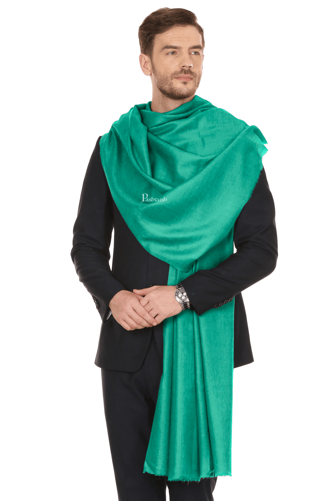 Pashtush India Mens Shawls Gents Shawl Pashtush Royal And Classy Fine Wool Mens Stole, Seagreen