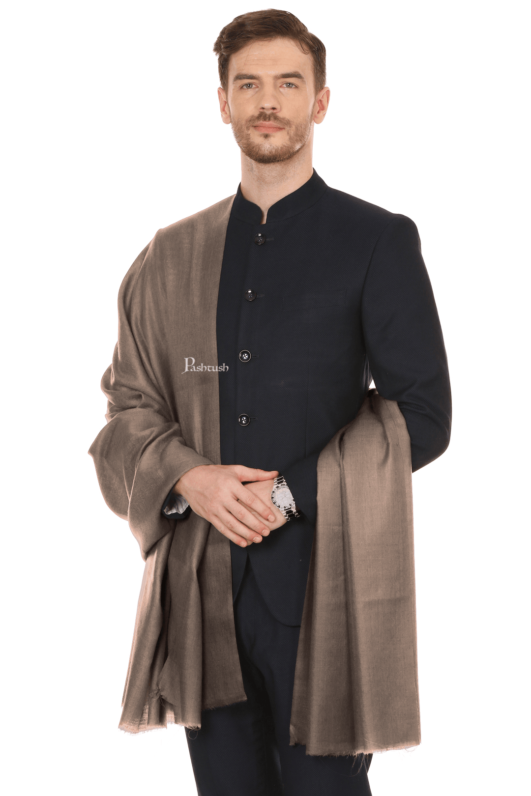 Pashtush India Mens Shawls Gents Shawl Pashtush Royal And Classy Fine Wool Mens Stole, Taupe