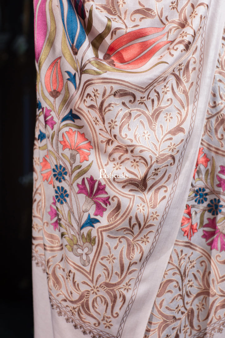 Pashtush India womens scarf and Stoles Pashtush Tres Chic Regal Collection, Floral Embroidery, Extra Soft Fine Wool Stole, Scarf, Soft Pink