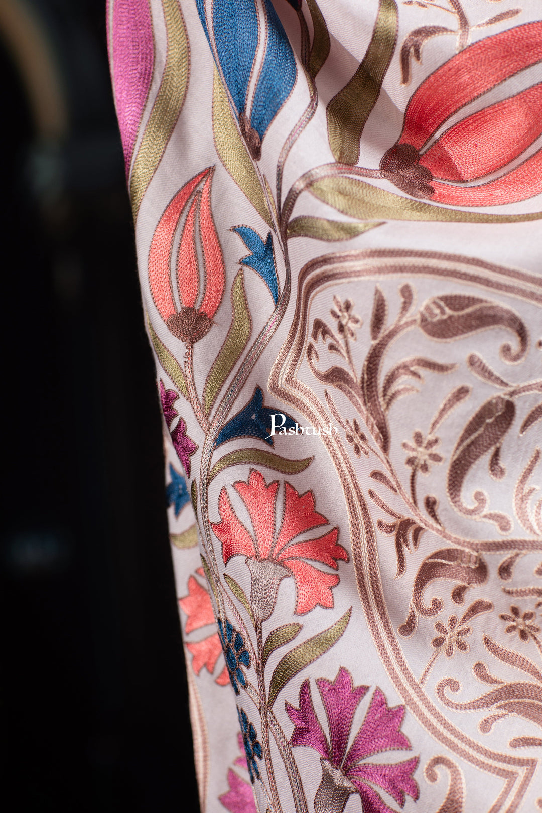 Pashtush India womens scarf and Stoles Pashtush Tres Chic Regal Collection, Floral Embroidery, Extra Soft Fine Wool Stole, Scarf, Soft Pink