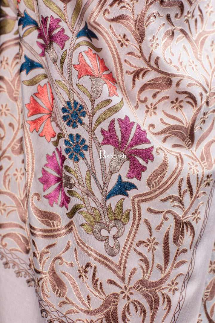 Pashtush India womens scarf and Stoles Pashtush Tres Chic Regal Collection, Floral Embroidery, Extra Soft Fine Wool Stole, Scarf, Soft Pink