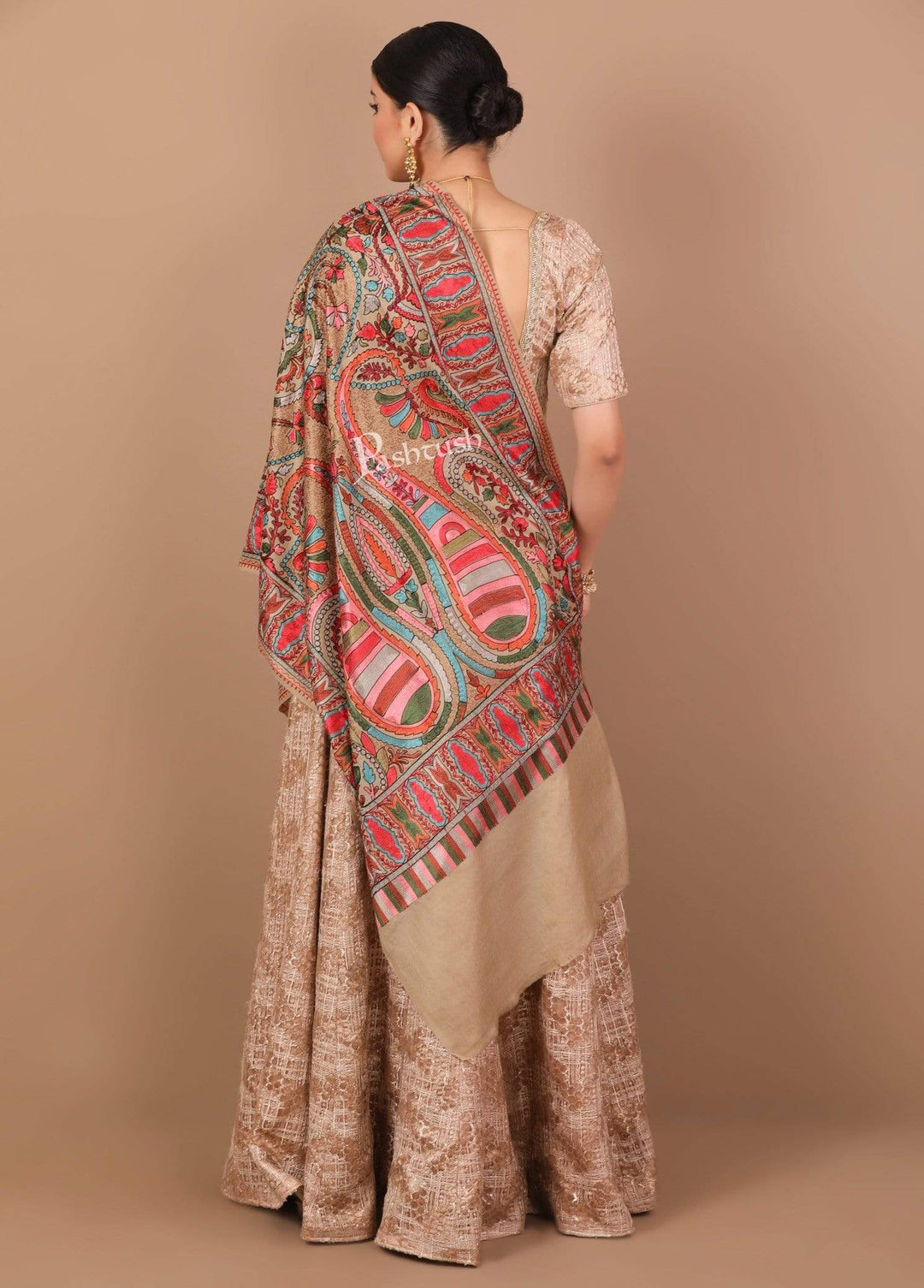 Pashtush Shawl Store Stole Pashtush Tres Chic Regal Collection, Wool Embroidery Nalki Shawl Scarf, Rich Black