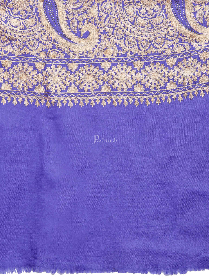 Pashtush India Womens Stoles and Scarves Scarf Pashtush Tres Chic Regal Collection, Wool Embroidery Nalki Shawl Scarf, Deep Violet