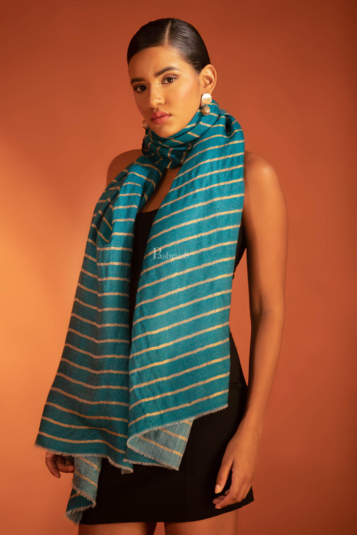Pashtush India womens scarf and Stoles Pashtush Twilight Stole, With Woven Metallic Thread, Silk Wool, Blue and gold