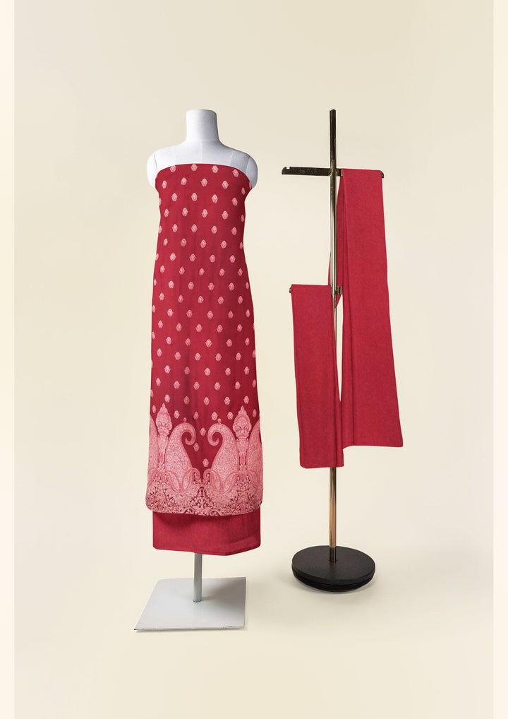 Pashtush India Apparel & Accessories Pashtush Unstitched Kashmiri Embroidery Suit with Shawl, Fine Wool, Soft and Warm, Maroon