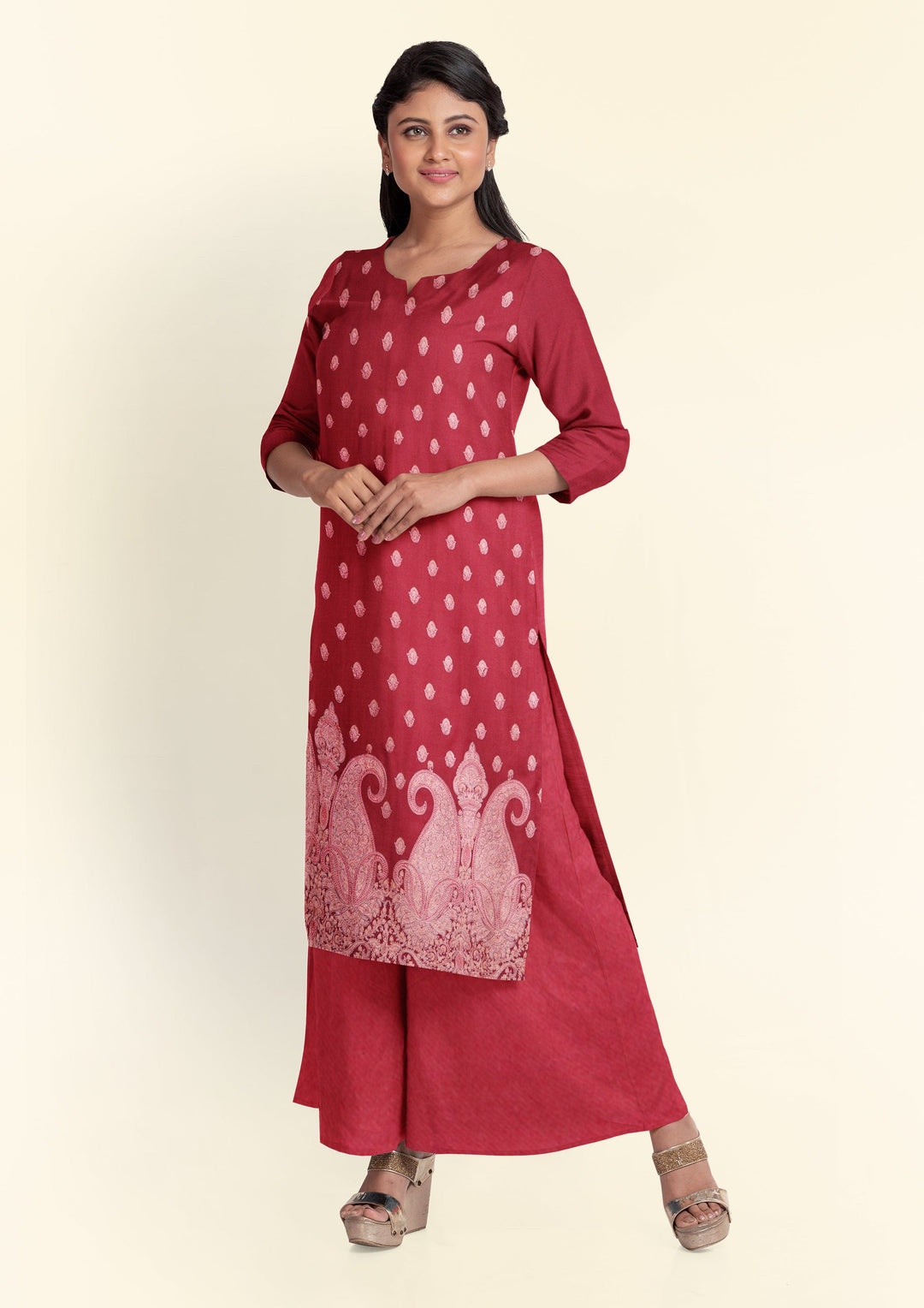 Pashtush India Apparel & Accessories Pashtush Unstitched Kashmiri Embroidery Suit with Shawl, Fine Wool, Soft and Warm, Maroon