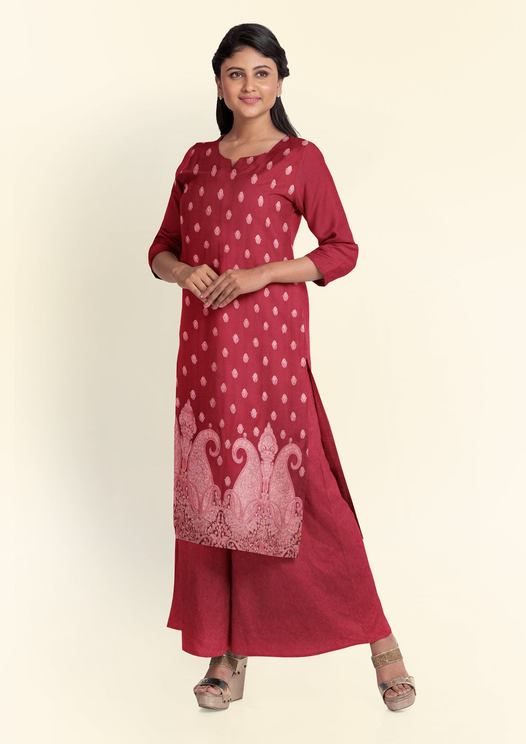 Pashtush India Apparel & Accessories Pashtush Unstitched Kashmiri Embroidery Suit with Shawl, Fine Wool, Soft and Warm, Maroon