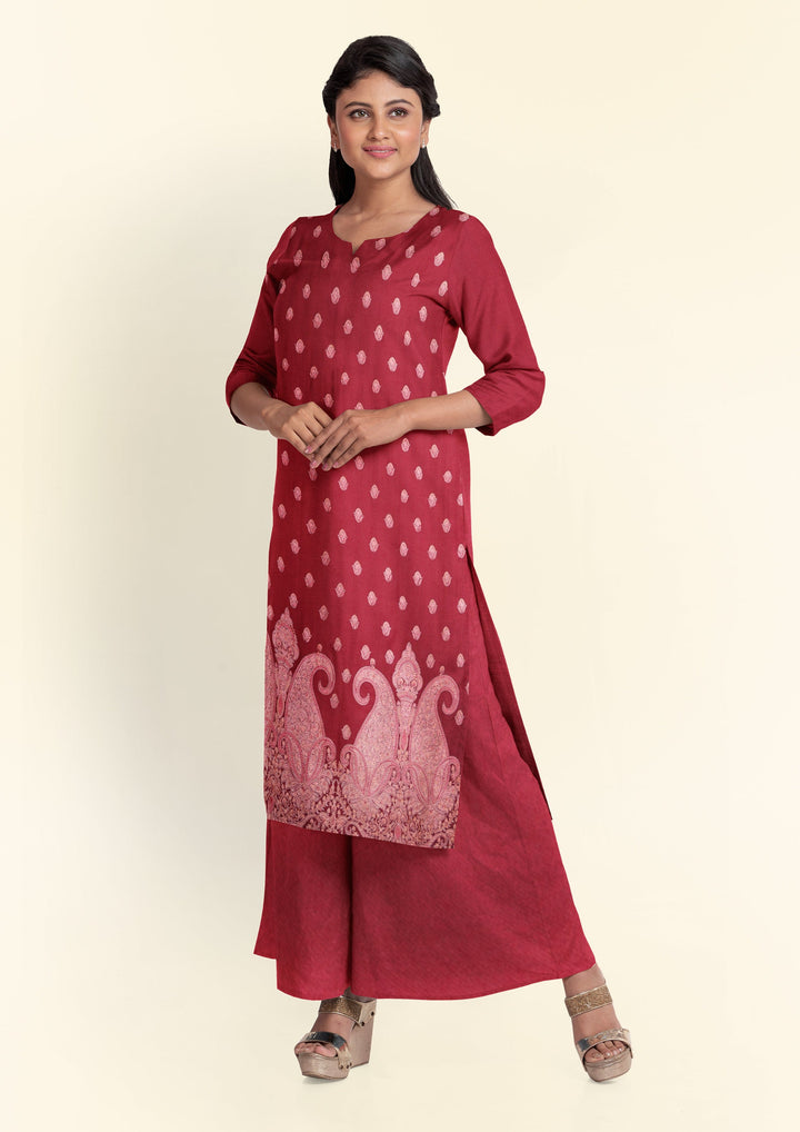 Pashtush India Apparel & Accessories Pashtush Unstitched Kashmiri Embroidery Suit with Shawl, Fine Wool, Soft and Warm, Maroon