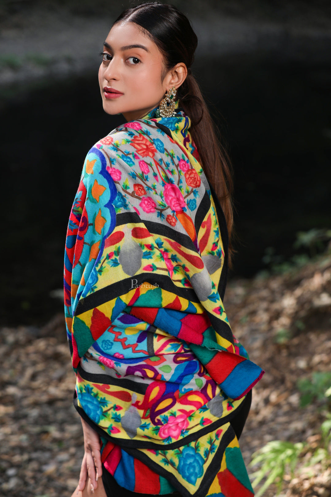 Pashtush India Womens Shawls Pashtush women 100% Pure Wool with Woolmark Certificate shawl, Multicolour