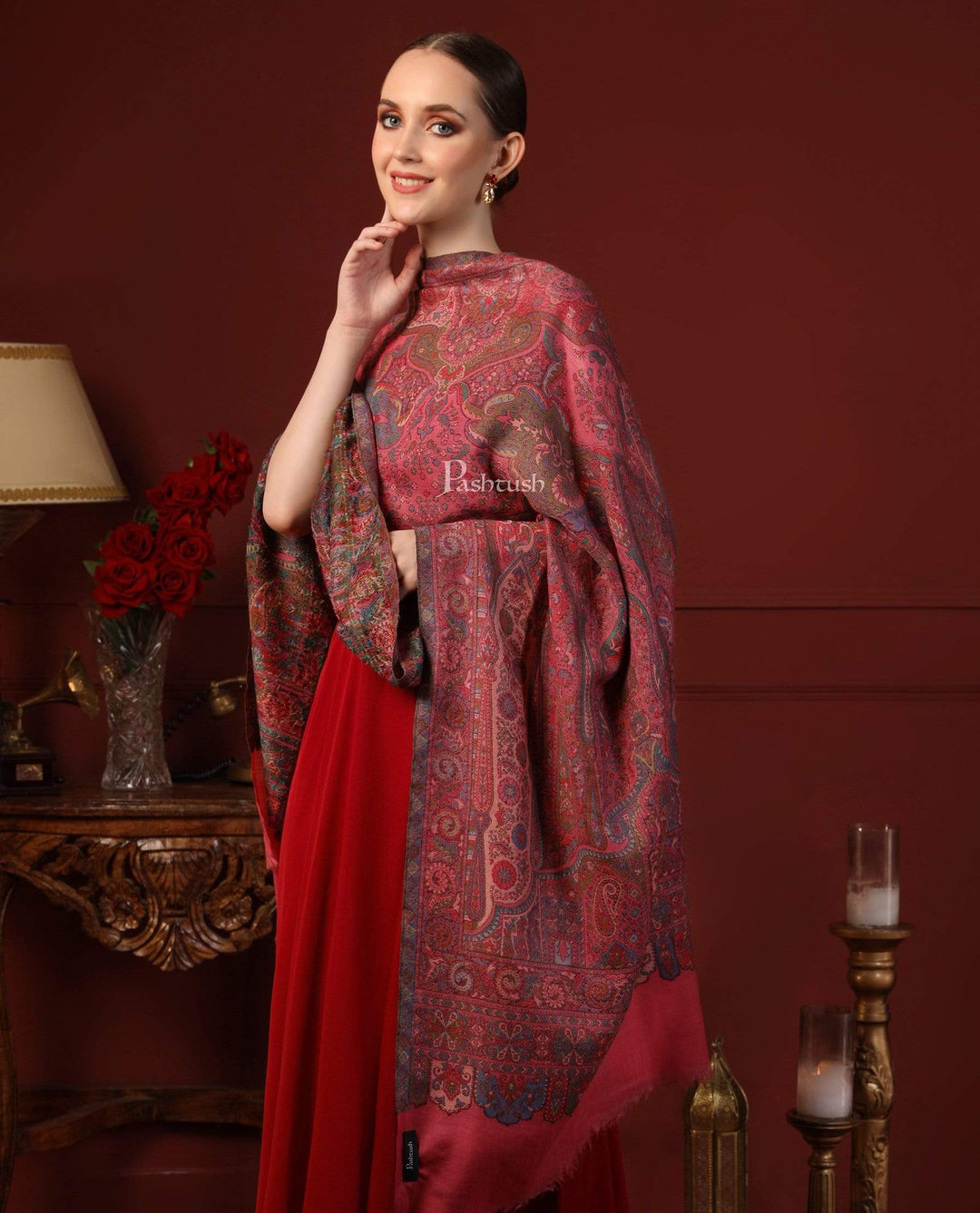 Pashtush India 100x200 Pashtush Women 100% Pure Wool Woven Kalamkari Weave Shawl, With Woolmark Certificate