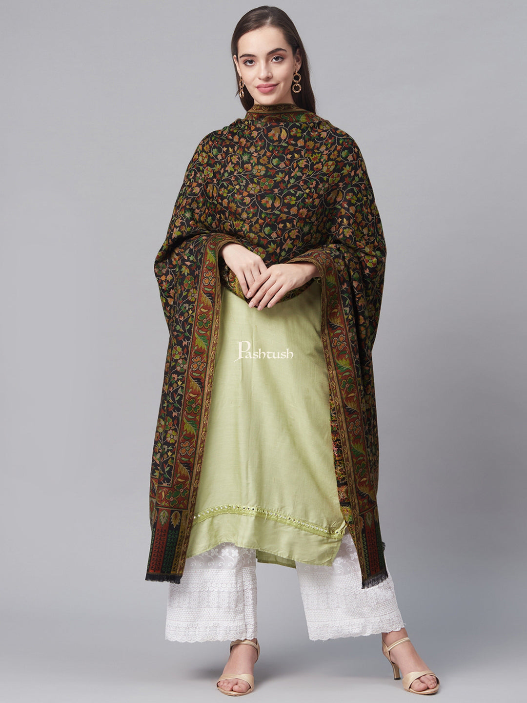 Pashtush India Womens Shawls Pashtush Women Black Ethnic Motifs Woven Design Designer Shawl