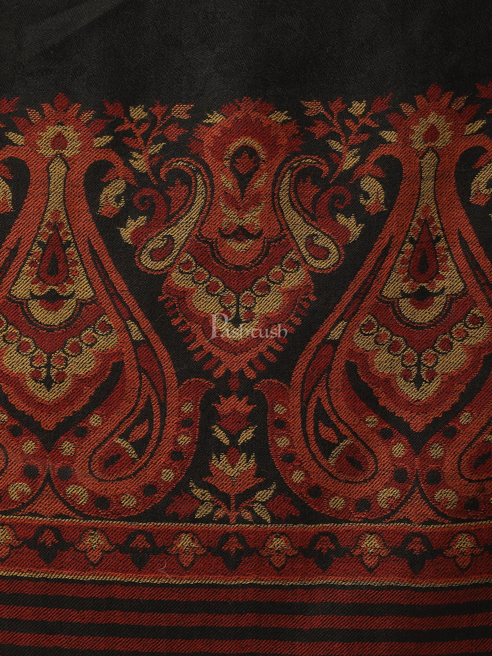 Pashtush India Womens Shawls Pashtush Women Extra Fine Wool shawl, Ethnic motifs design, Black