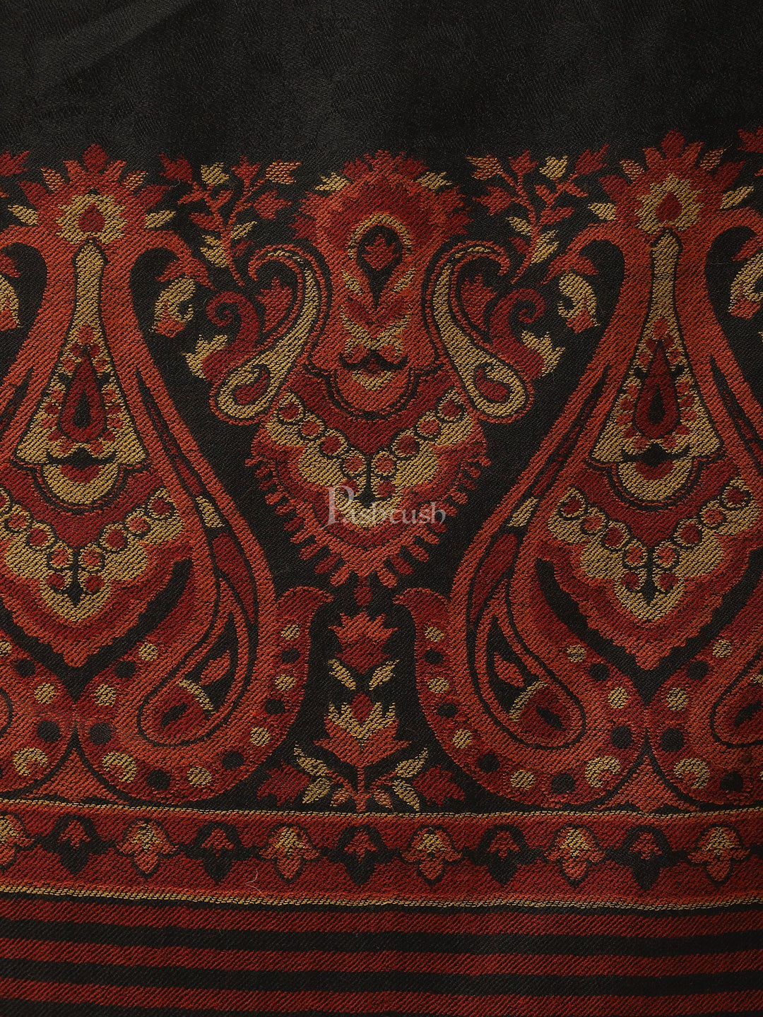 Pashtush India Womens Shawls Pashtush Women Extra Fine Wool shawl, Ethnic motifs design, Black