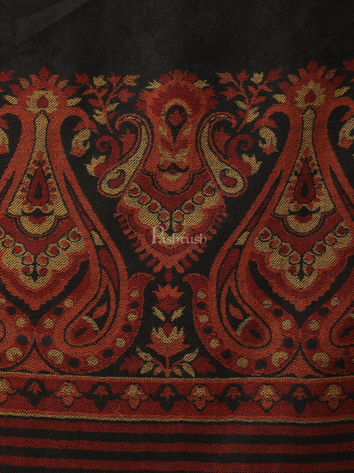 Pashtush India Womens Shawls Pashtush Women Extra Fine Wool shawl, Ethnic motifs design, Black