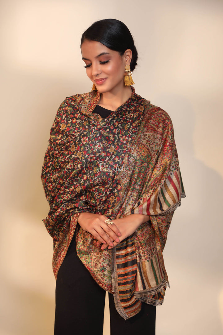 Pashtush India Womens Shawls Pashtush women faux pashmina shawl, ethnic weave design, black