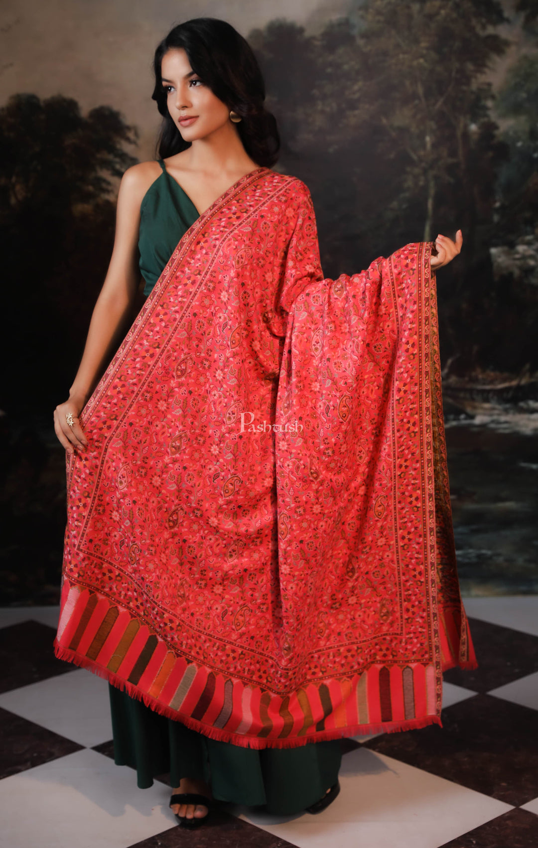 Pashtush India Womens Shawls Pashtush women faux pashmina shawl, ethnic weave design, multi color