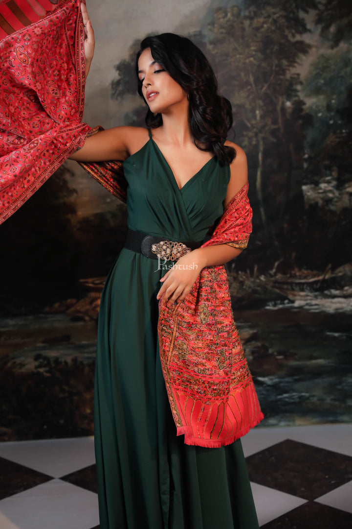 Pashtush India Womens Shawls Pashtush women faux pashmina shawl, ethnic weave design, multi color