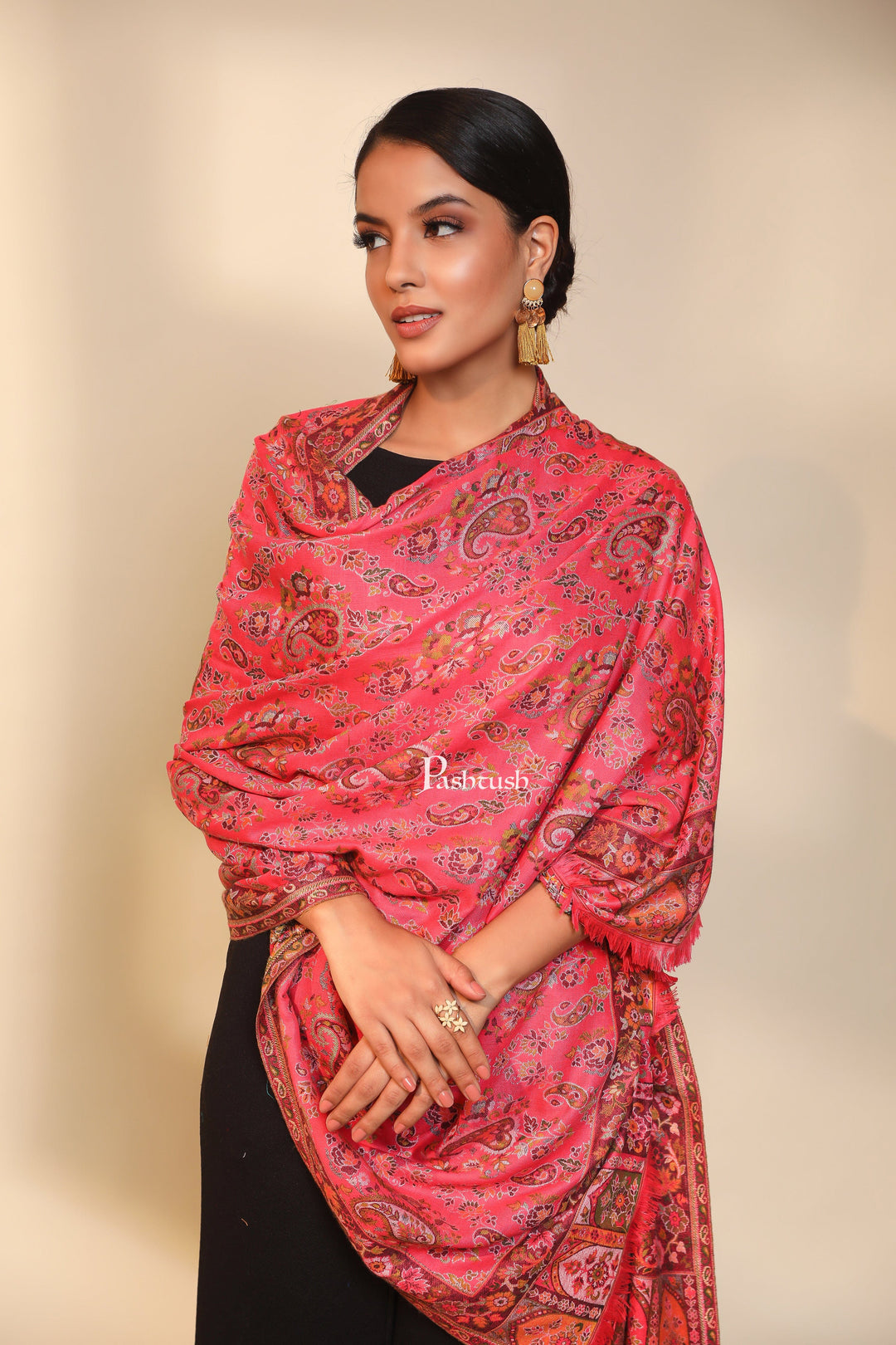 Pashtush India Womens Shawls Pashtush women faux pashmina shawl, ethnic weave design, multi color