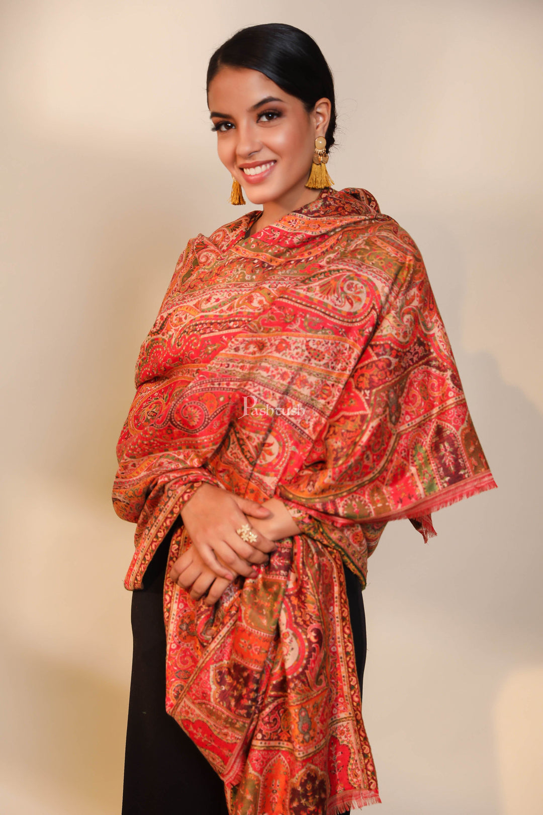 Pashtush India Womens Shawls Pashtush women faux pashmina shawl, ethnic weave design, multi color
