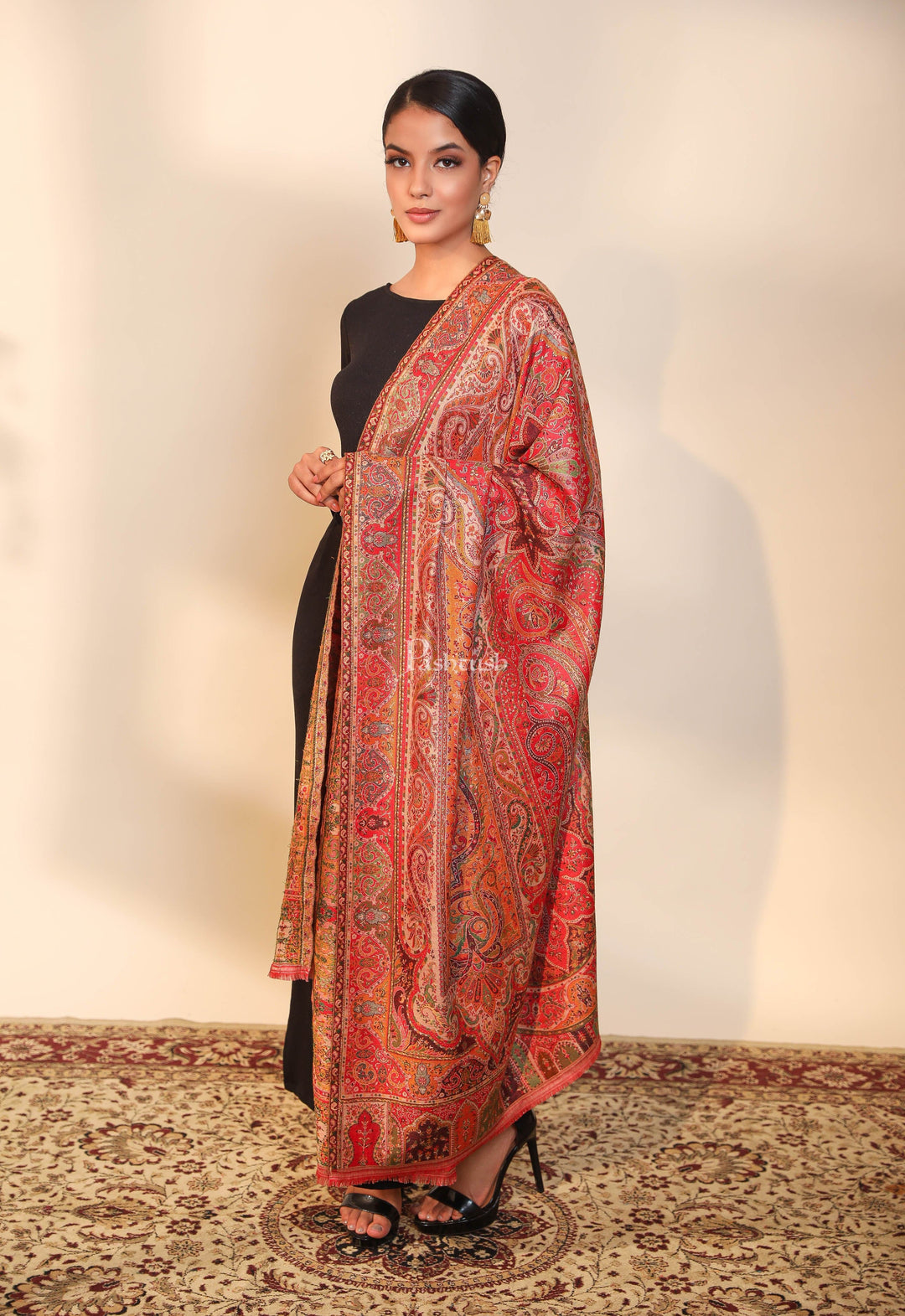 Pashtush India Womens Shawls Pashtush women faux pashmina shawl, ethnic weave design, multi color