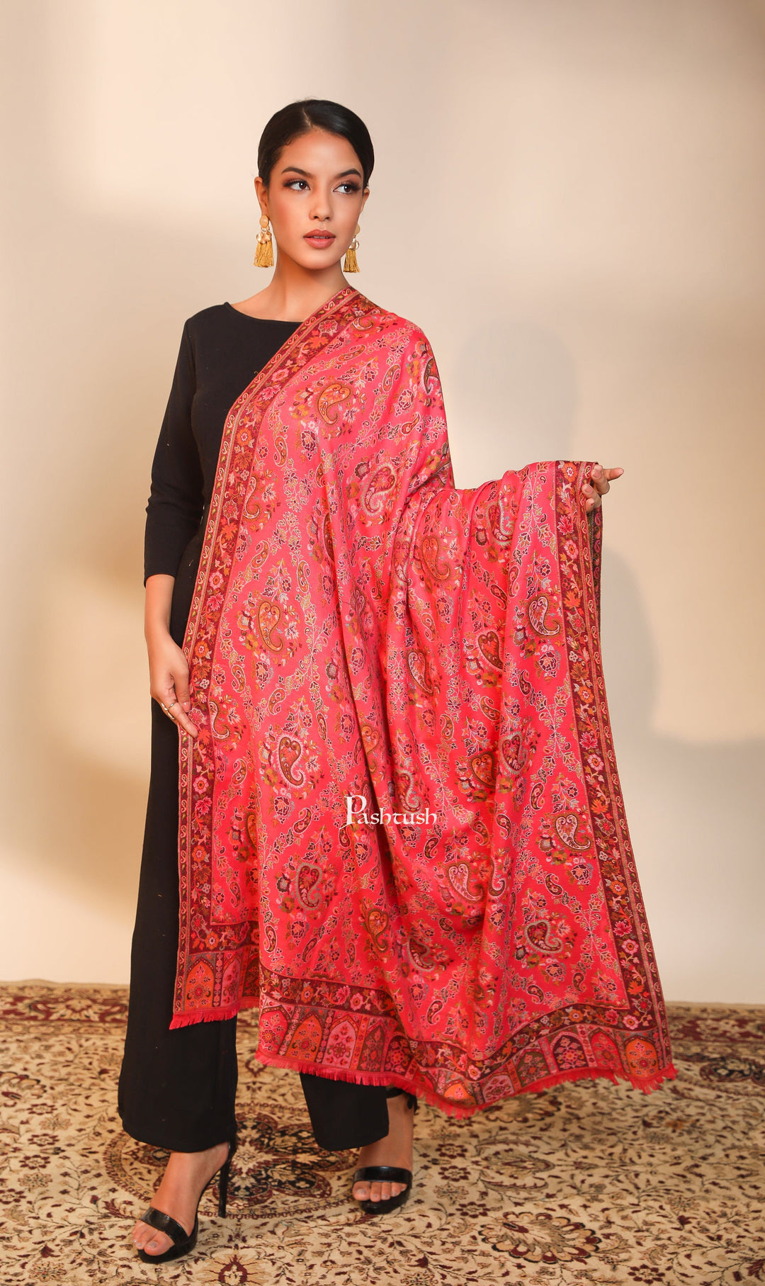 Pashtush India Womens Shawls Pashtush women faux pashmina shawl, ethnic weave design, multi color