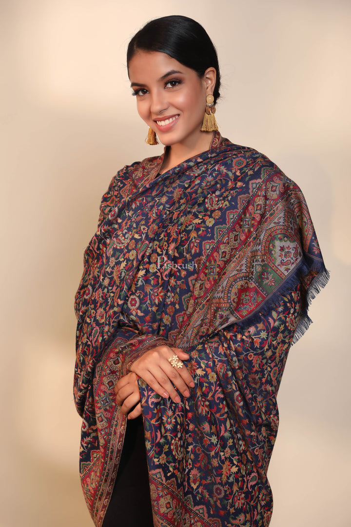 Pashtush India Womens Shawls Pashtush women faux pashmina shawl, ethnic weave design, navy blue