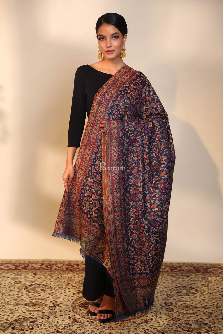 Pashtush India Womens Shawls Pashtush women faux pashmina shawl, ethnic weave design, navy blue