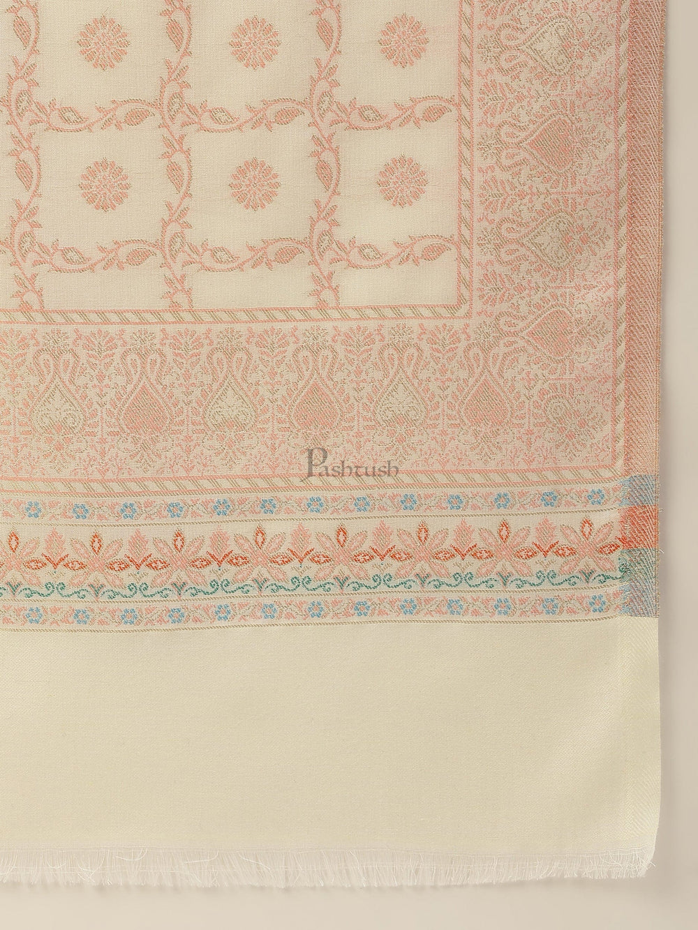 Pashtush India Womens Stoles and Scarves Scarf Pashtush women Faux Pashmina stole, paisley weave with zari design, Ivory