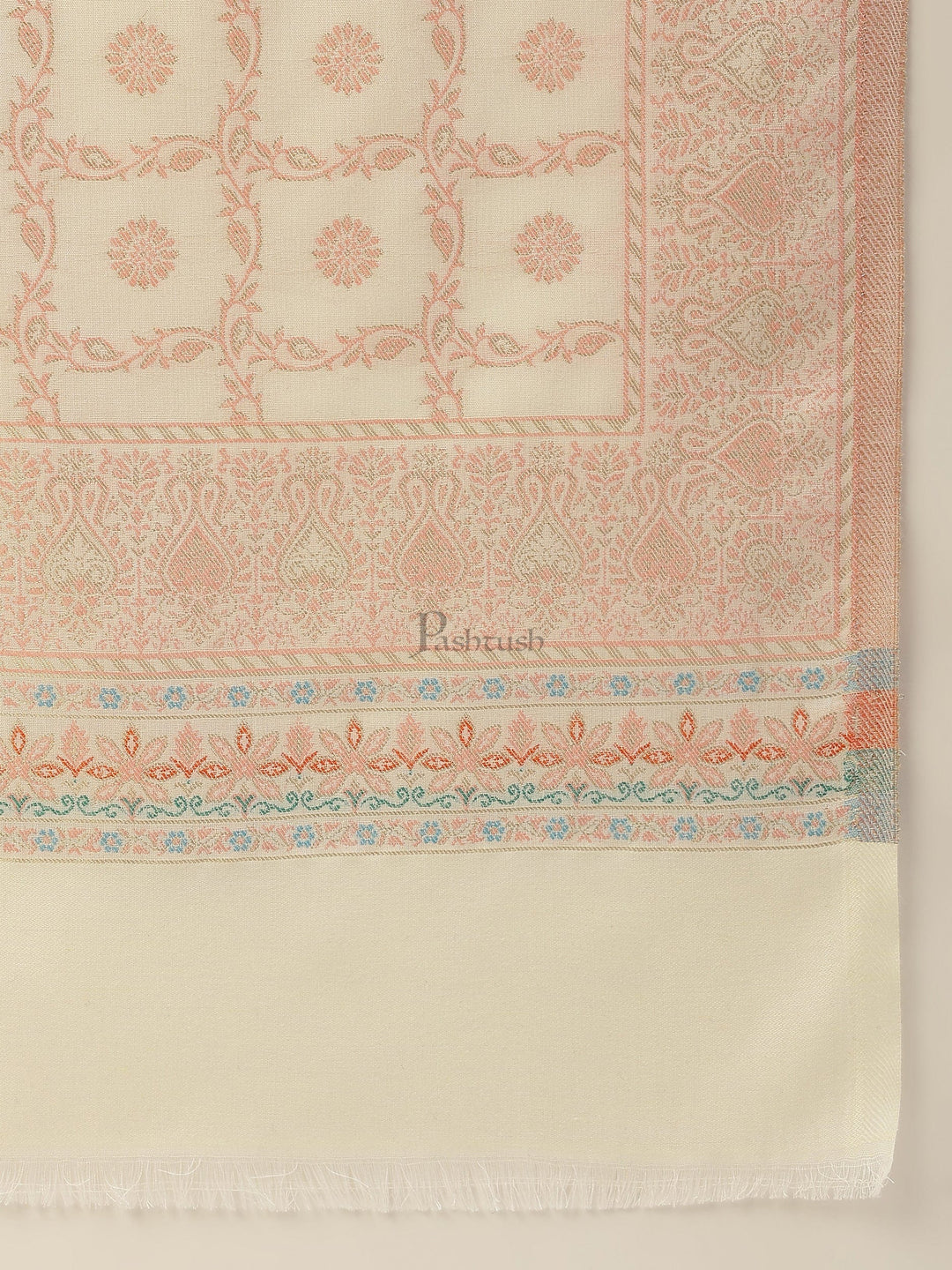 Pashtush India Womens Stoles and Scarves Scarf Pashtush women Faux Pashmina stole, paisley weave with zari design, Ivory