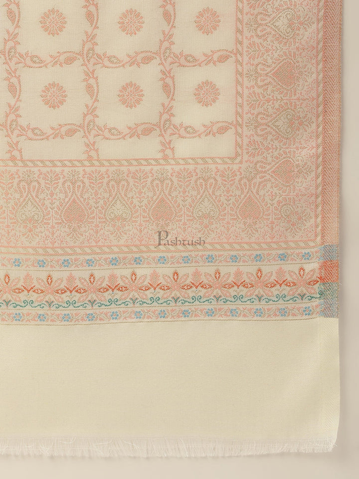 Pashtush India Womens Stoles and Scarves Scarf Pashtush women Faux Pashmina stole, paisley weave with zari design, Ivory