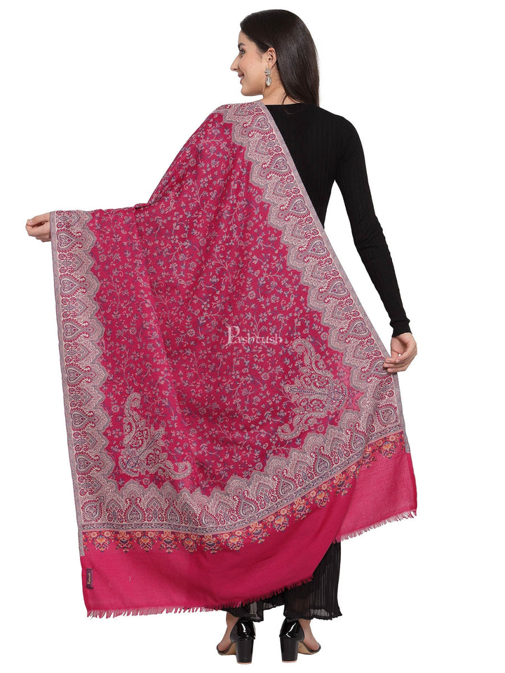 Pashtush India Womens Shawls Pashtush Women Faux Pashmina, Woven Design Jamawar Shawl, Pink