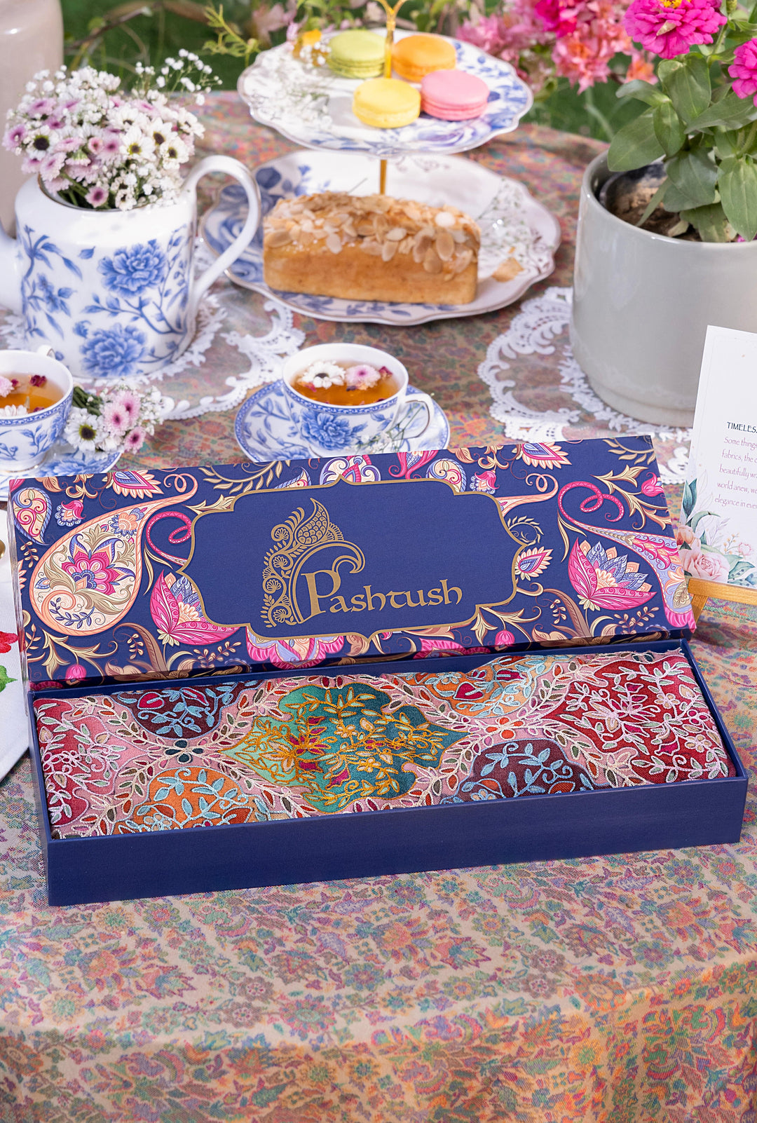 Pashtush India Gift Pack Pashtush women Fine Wool shawl, Hand Embroidered Kalamkari design, Multicolour