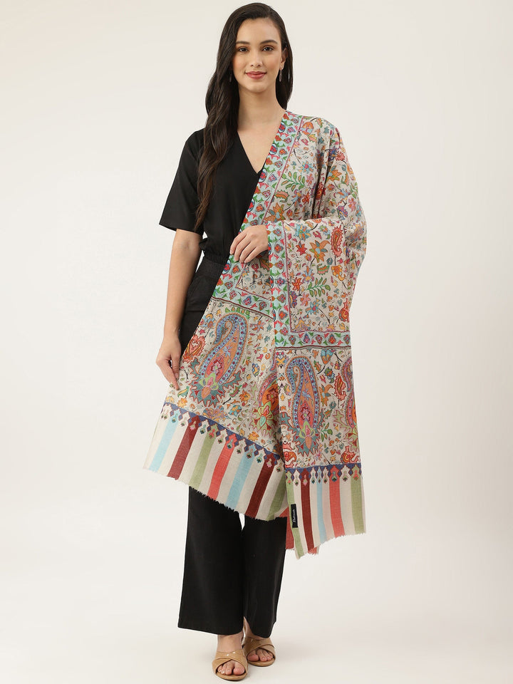 Pashtush India Womens Shawls Pashtush women Fine Wool shawl, Hand Embroidered Kalamkari design, Multicolour