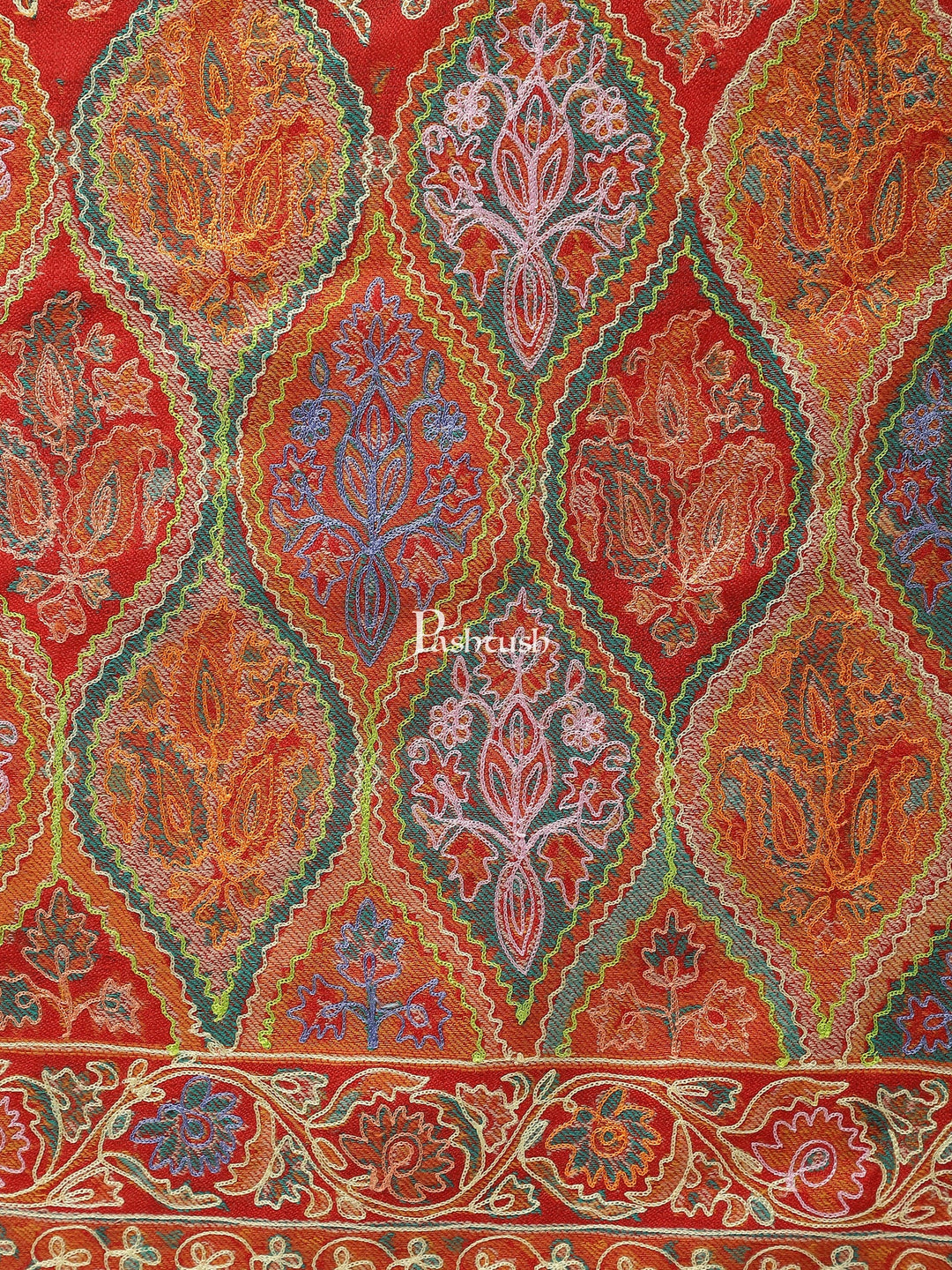 Pashtush India Womens Shawls Pashtush women Fine Wool shawl, Hand Embroidered Kalamkari design, Multicolour