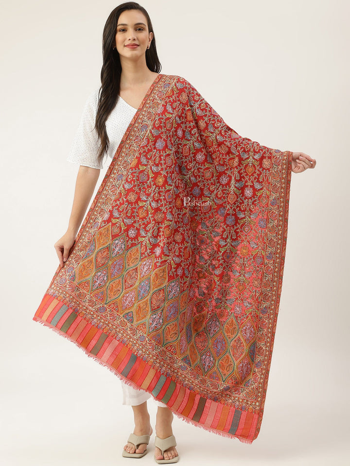 Pashtush India Womens Shawls Pashtush women Fine Wool shawl, Hand Embroidered Kalamkari design, Multicolour