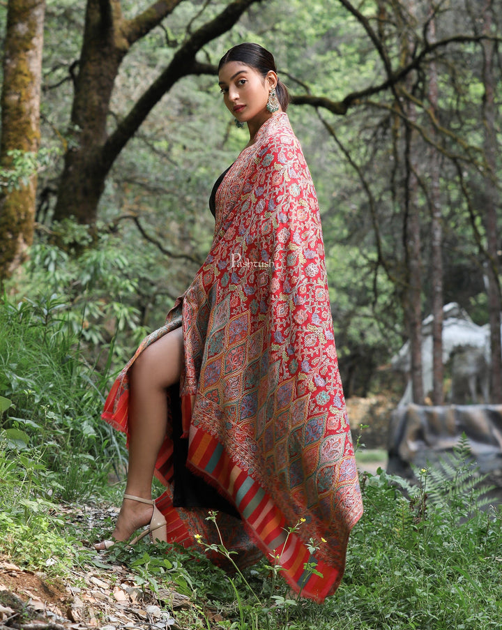 Pashtush India Womens Shawls Pashtush women Fine Wool shawl, Hand Embroidered Kalamkari design, Multicolour