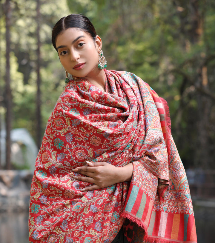 Pashtush India Womens Shawls Pashtush women Fine Wool shawl, Hand Embroidered Kalamkari design, Multicolour